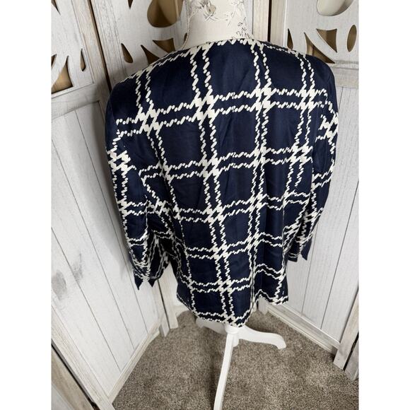 Pendleton Jacket Womens Blue White Plaid Open Silk Career Blazer Jacket Sz 16 - Picture 2 of 6